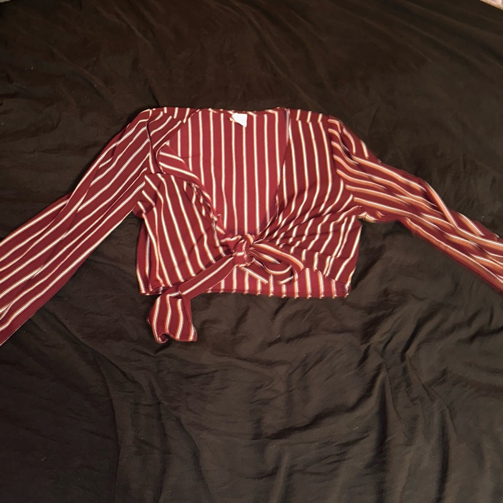 Burgundy and White Wrap Top